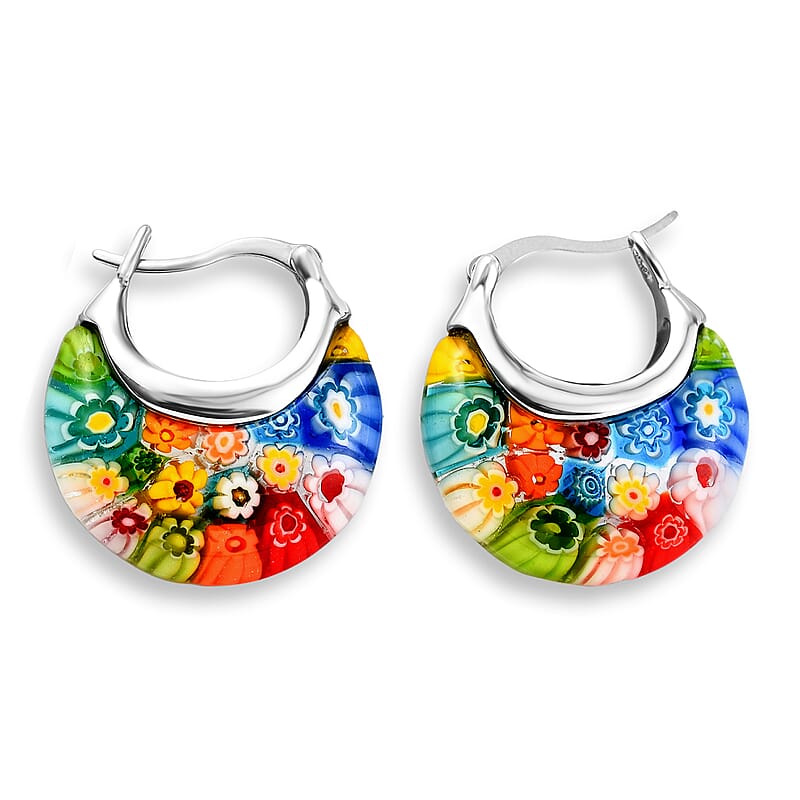 Multi Color Murano Style Crescent Moon Earrings in Stainless Steel with Lifetime Guarantee