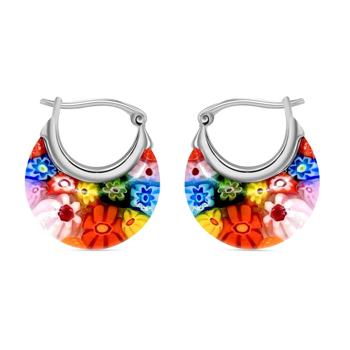 Multi Color Murano Style Basket Earrings in Stainless Steel image number 0