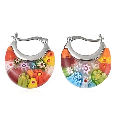 Multi Color Murano Style Crescent Moon Earrings in Stainless Steel with Lifetime Guarantee