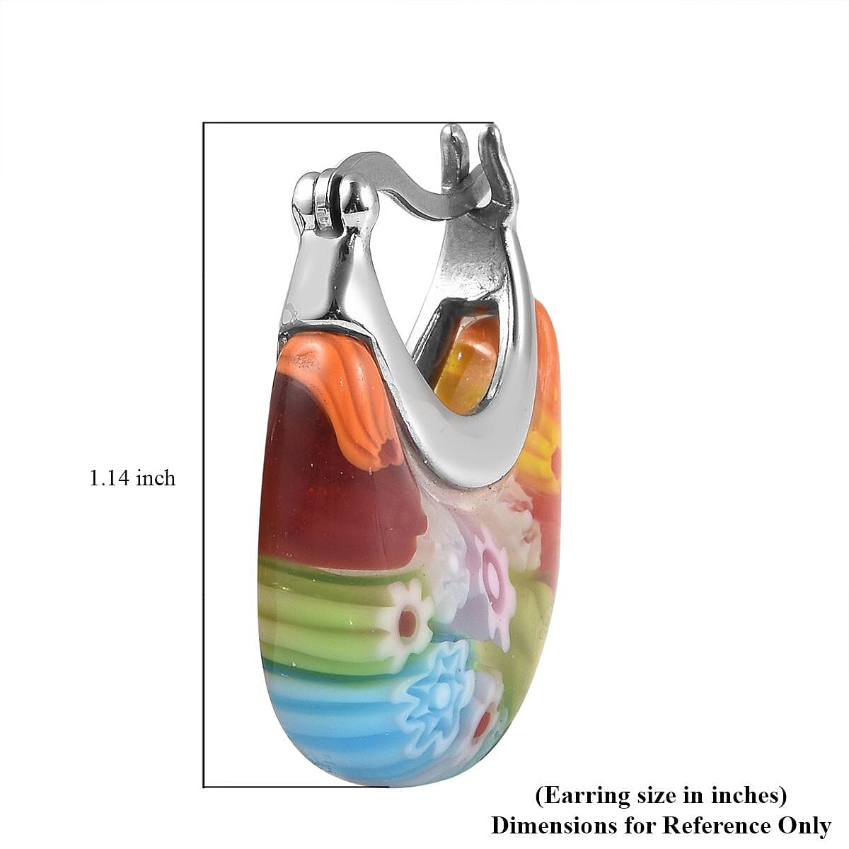 Multi Color Murano Style Crescent Moon Earrings in Stainless Steel with Lifetime Guarantee