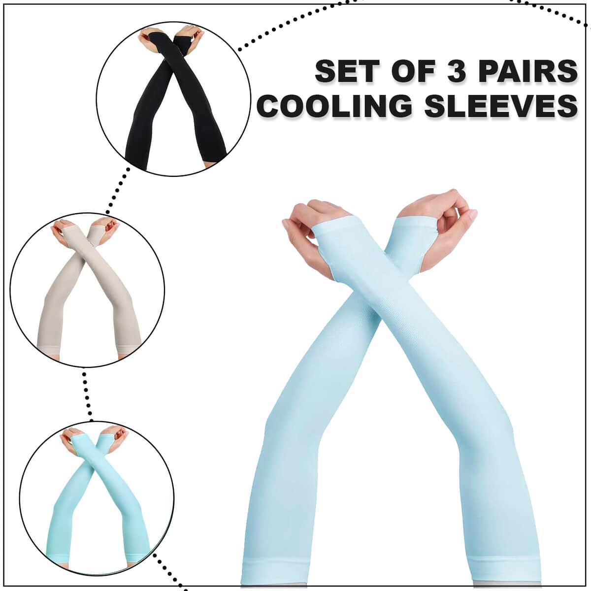 HOMESMART Set of 3 Pairs Gray, Black and Blue Cooling Sleeves (90%Polyamide and 10% Spandex) | Colling Hand Sleeves | UV Protection Sleeves | Arm Sleeves for Sun Protection image number 1