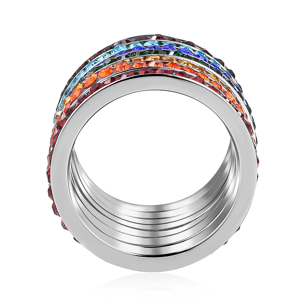 Set of 7 Multi Color Austrian Crystal Eternity Band Rings in Stainless Steel (Size 7) image number 3