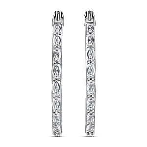 Simulated Diamond Inside Out Hoop Earrings in Silvertone