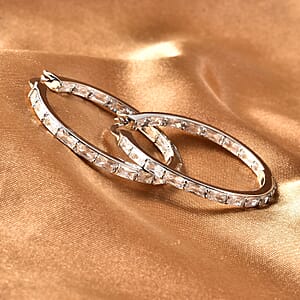 Simulated Diamond Inside Out Hoop Earrings in Silvertone