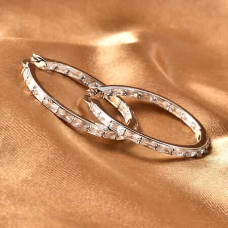 Simulated Diamond Inside Out Hoop Earrings in Silvertone image number 1