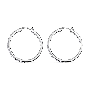 Simulated Diamond Inside Out Hoop Earrings in Silvertone