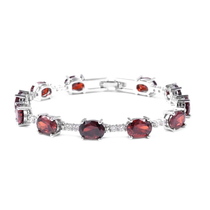 Simulated Red Diamond White Diamond Bracelet in Silvertone, Station Bracelet For women, Unique Birthday Gifts (7.25 In)
