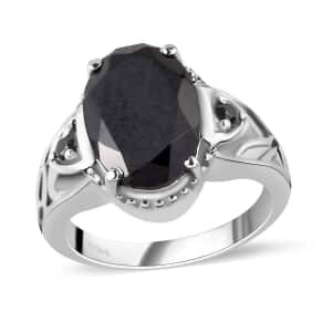 Australian Black Tourmaline and Thai Black Spinel Ring in Stainless Steel (Size 10.0) 6.50 ctw