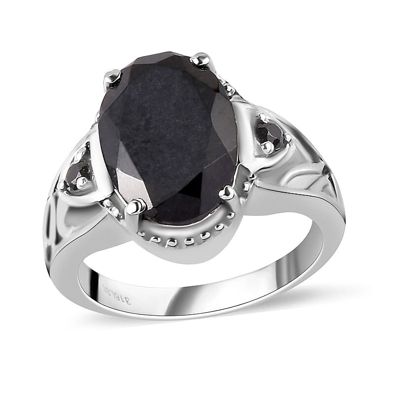Australian Black Tourmaline and Thai Black Spinel 6.50 ctw Ring in Stainless Steel (Size 10.0)
