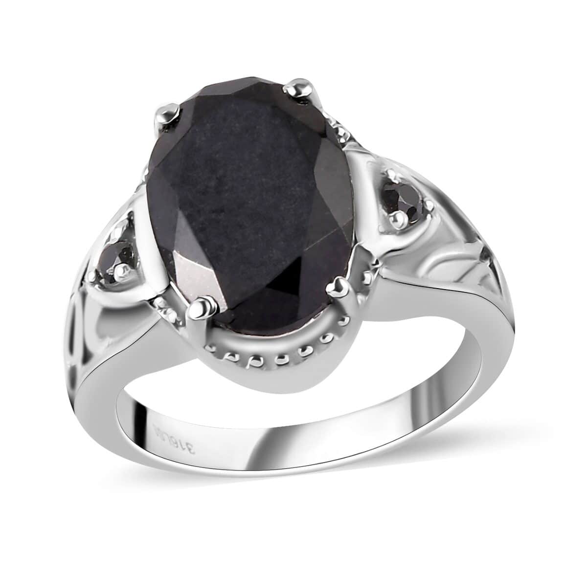 Australian Black Tourmaline and Natural Thai Black Spinel Ring in Stainless Steel 6.40 ctw image number 0