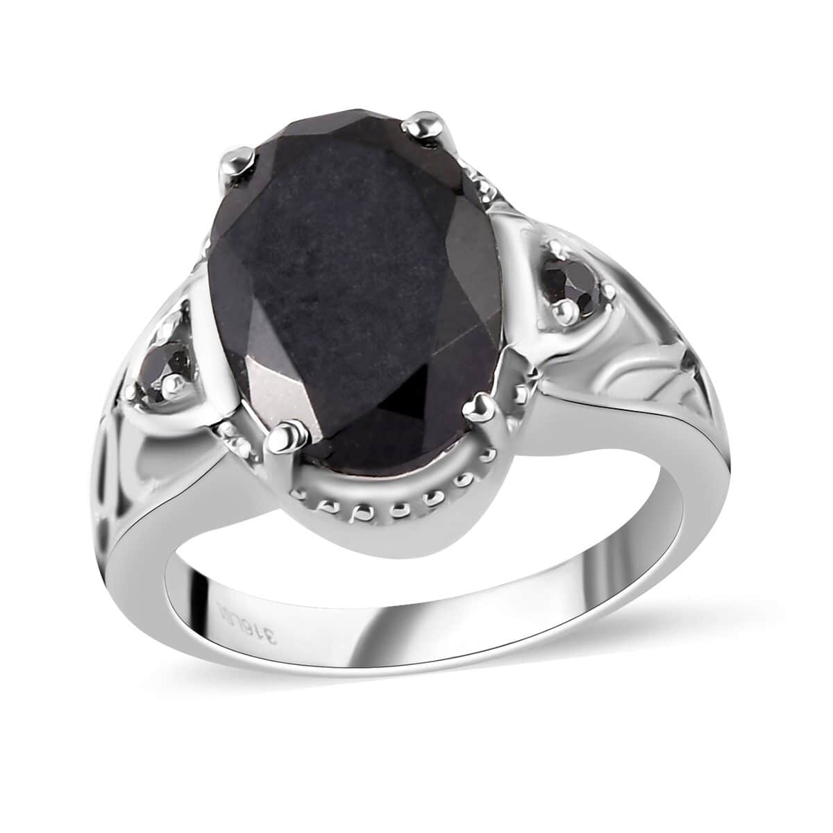 Australian Black Tourmaline and Thai Black Spinel Ring 6.50 ctw in Stainless Steel (Size 11.0) image number 0