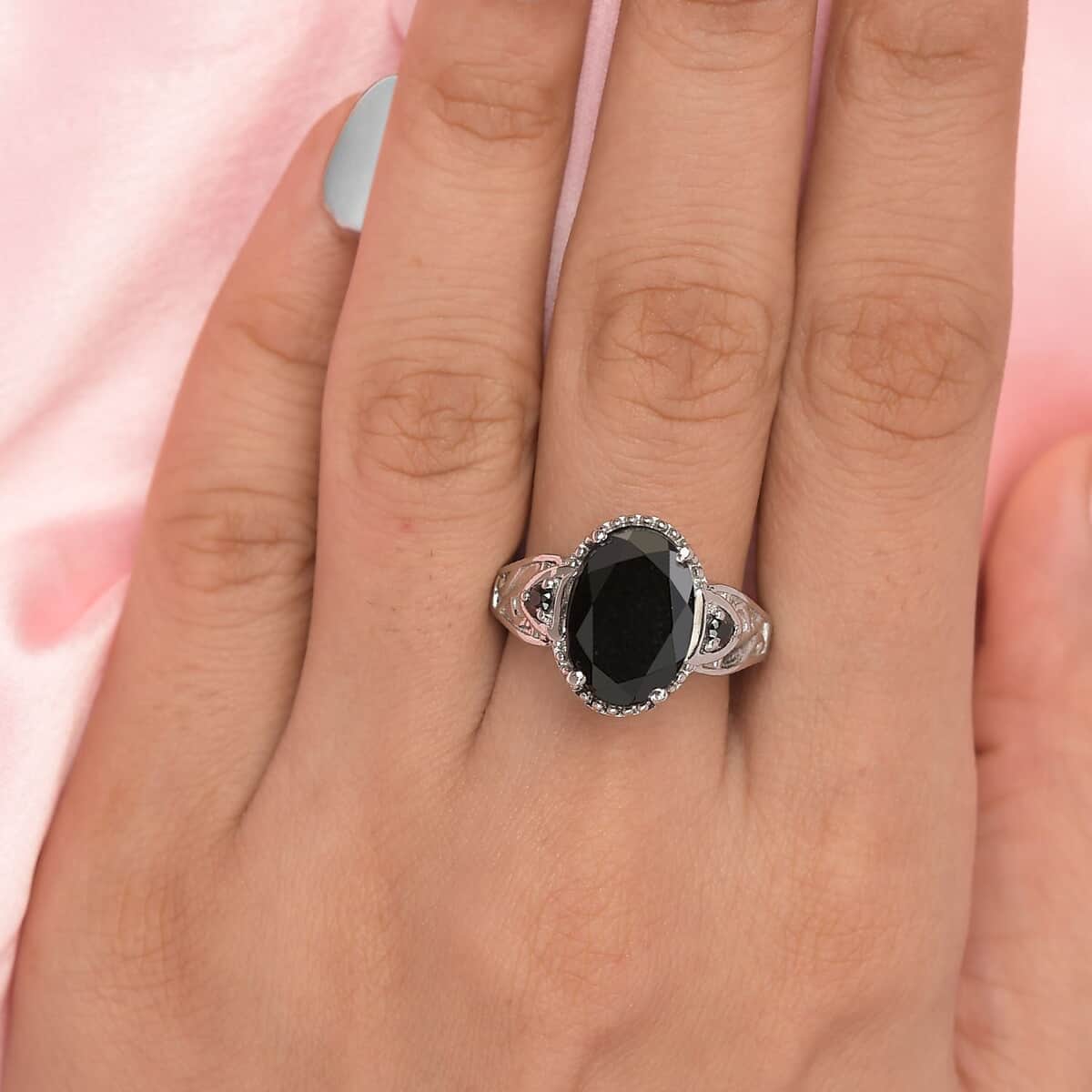 Australian Black Tourmaline and Thai Black Spinel Ring 6.50 ctw in Stainless Steel (Size 11.0) image number 3