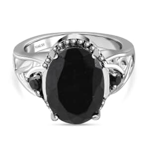 Australian Black Tourmaline and Thai Black Spinel Ring 6.50 ctw in Stainless Steel (Size 6.0)