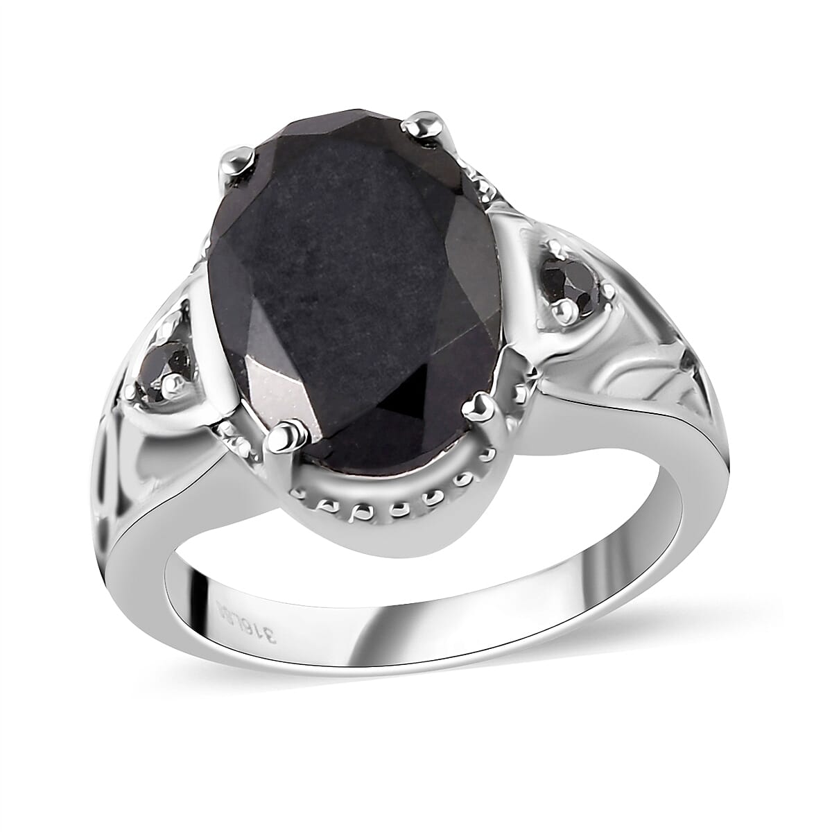 Australian Black Tourmaline and Thai Black Spinel 6.50 ctw Ring in Stainless Steel (Size 7.0) image number 0