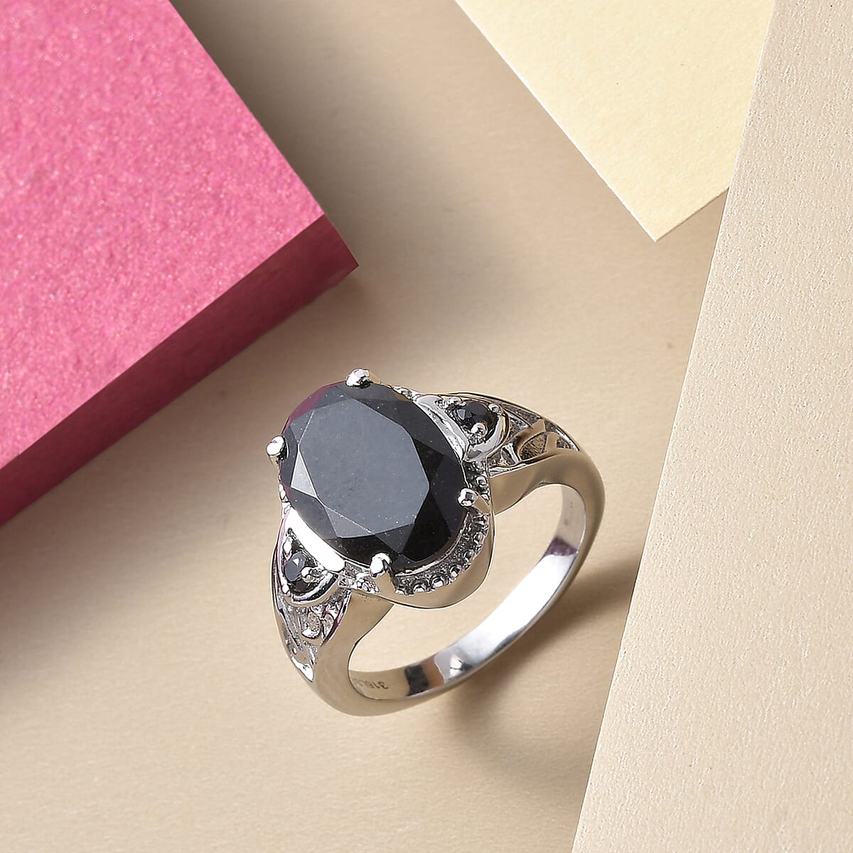 Australian Black Tourmaline and Thai Black Spinel 6.50 ctw Ring in Stainless Steel (Size 7.0) image number 1