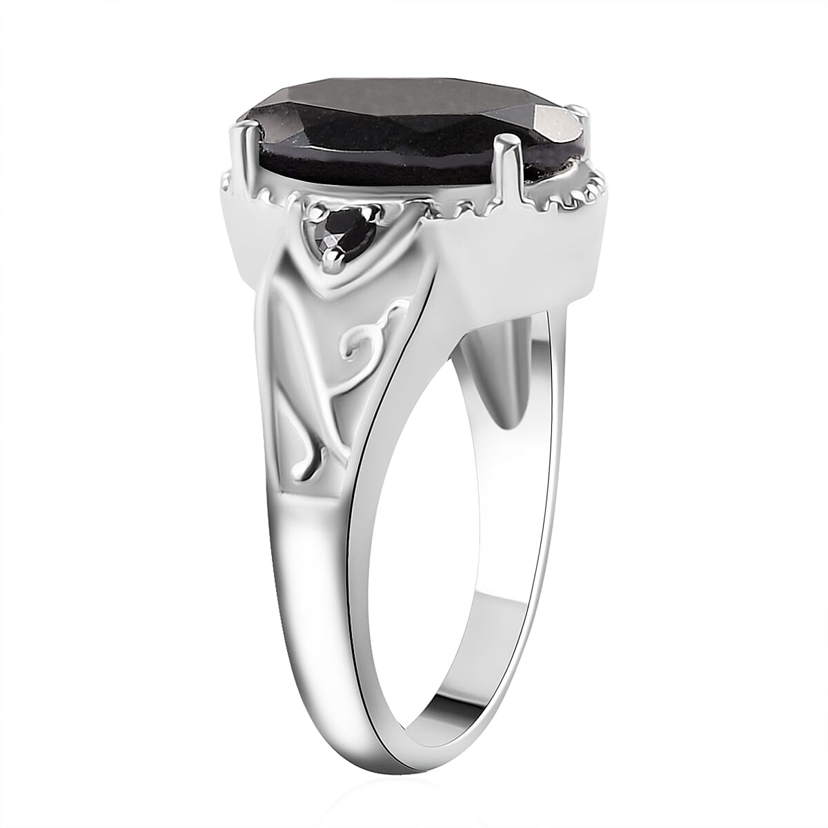 Australian Black Tourmaline and Thai Black Spinel 6.50 ctw Ring in Stainless Steel (Size 7.0) image number 5