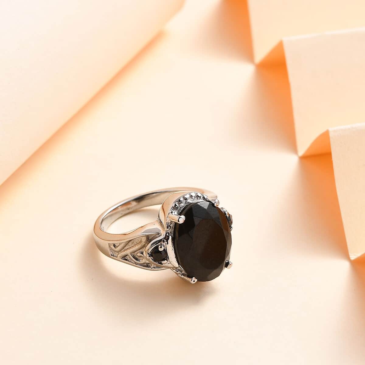 Australian Black Tourmaline and Thai Black Spinel Ring 6.50 ctw in Stainless Steel (Size 8.0) image number 1