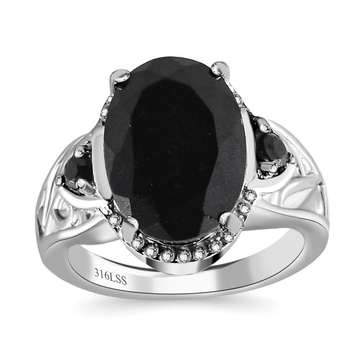 Australian Black Tourmaline and Thai Black Spinel Ring 6.50 ctw in Stainless Steel (Size 8.0) image number 3