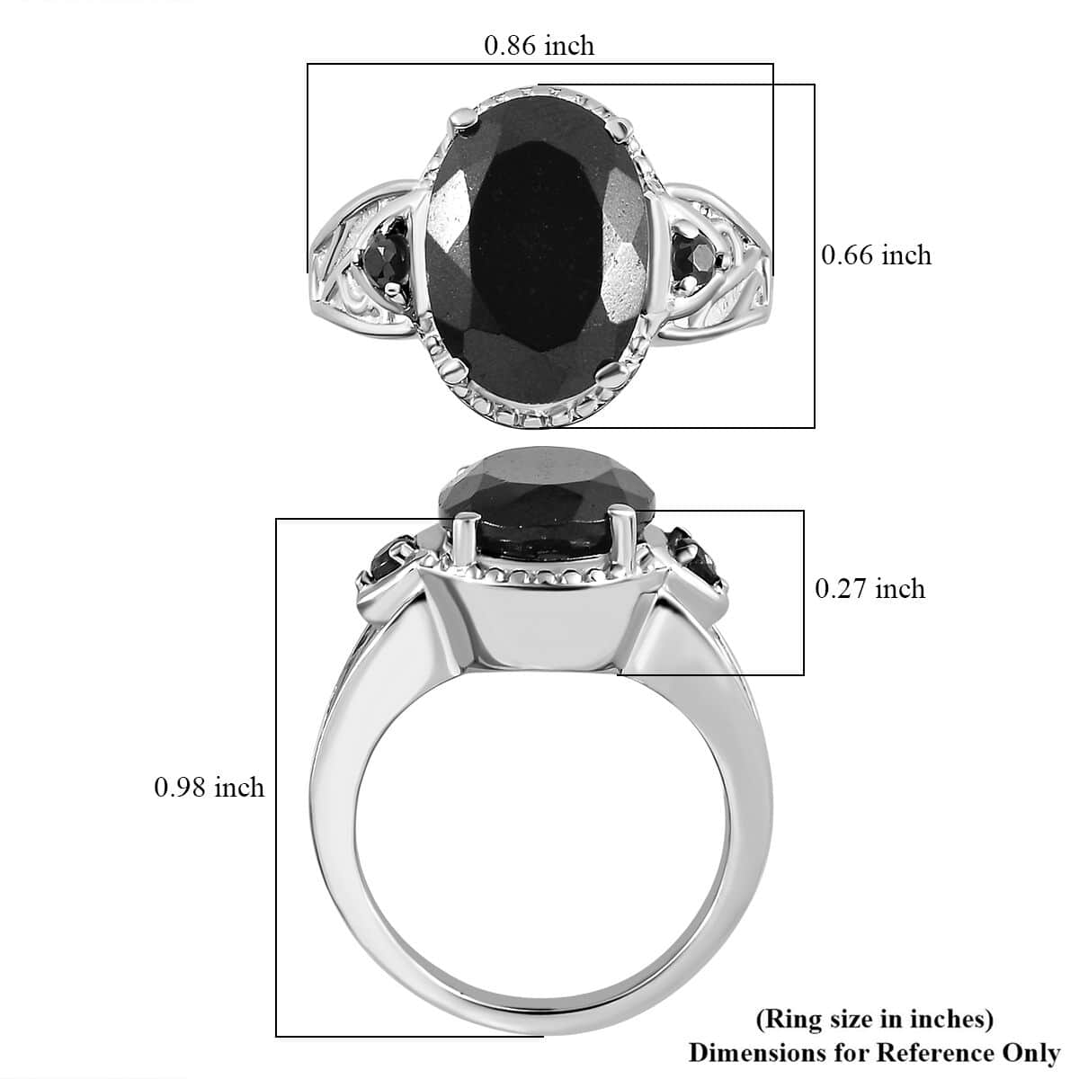 Australian Black Tourmaline and Thai Black Spinel Ring 6.50 ctw in Stainless Steel (Size 8.0) image number 6