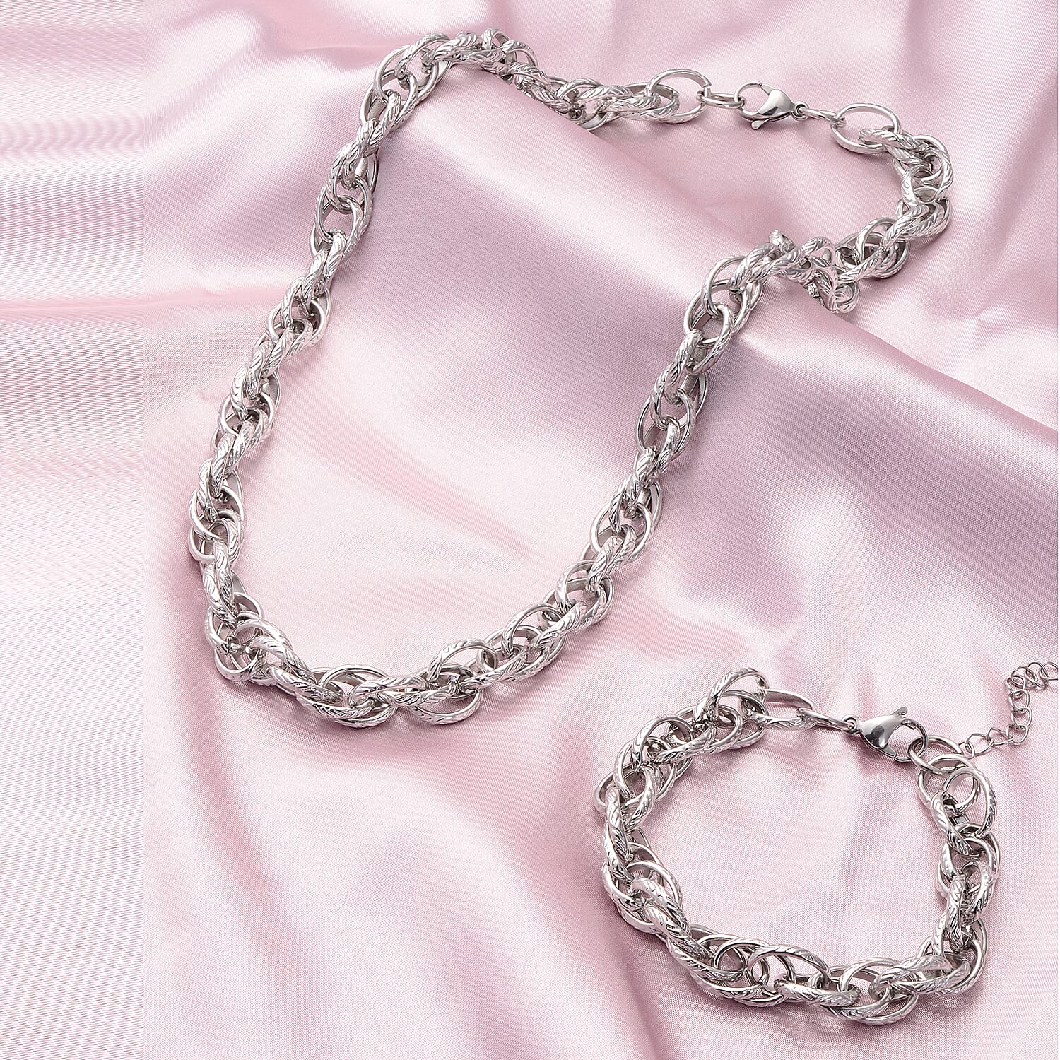 Singapore Link Bracelet (7.50 in) and Necklace 20 Inches in Stainless Steel