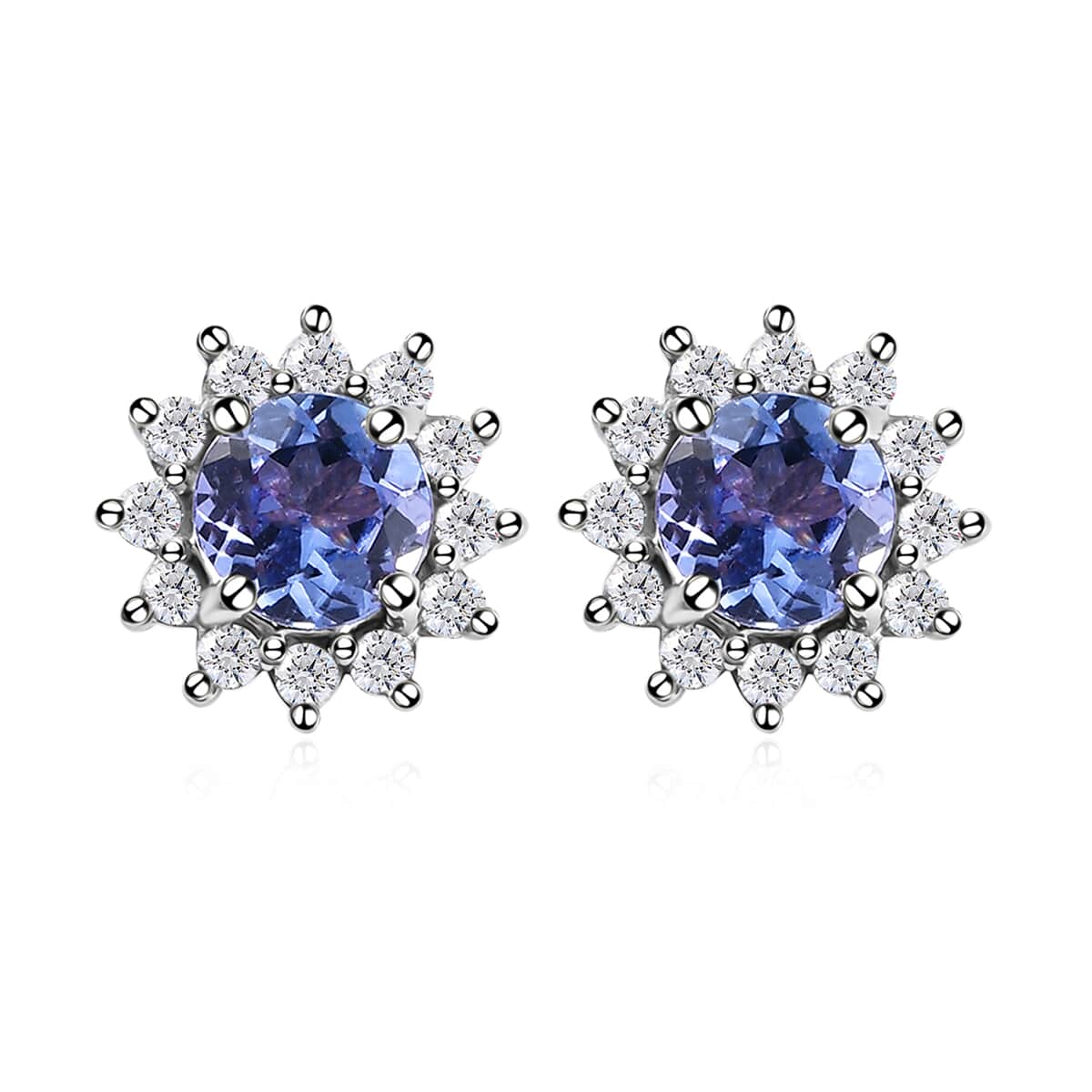 Tanzanite and White Zircon Sunburst Stud Earrings in Platinum Over Sterling Silver 1.00 ctw image number 0