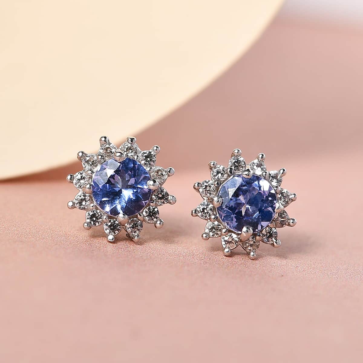 Tanzanite and White Zircon Sunburst Stud Earrings in Platinum Over Sterling Silver 1.00 ctw image number 1