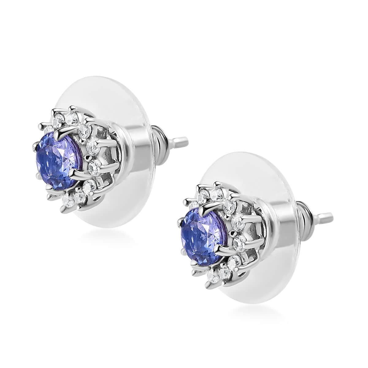 Tanzanite and White Zircon Sunburst Stud Earrings in Platinum Over Sterling Silver 1.00 ctw image number 3