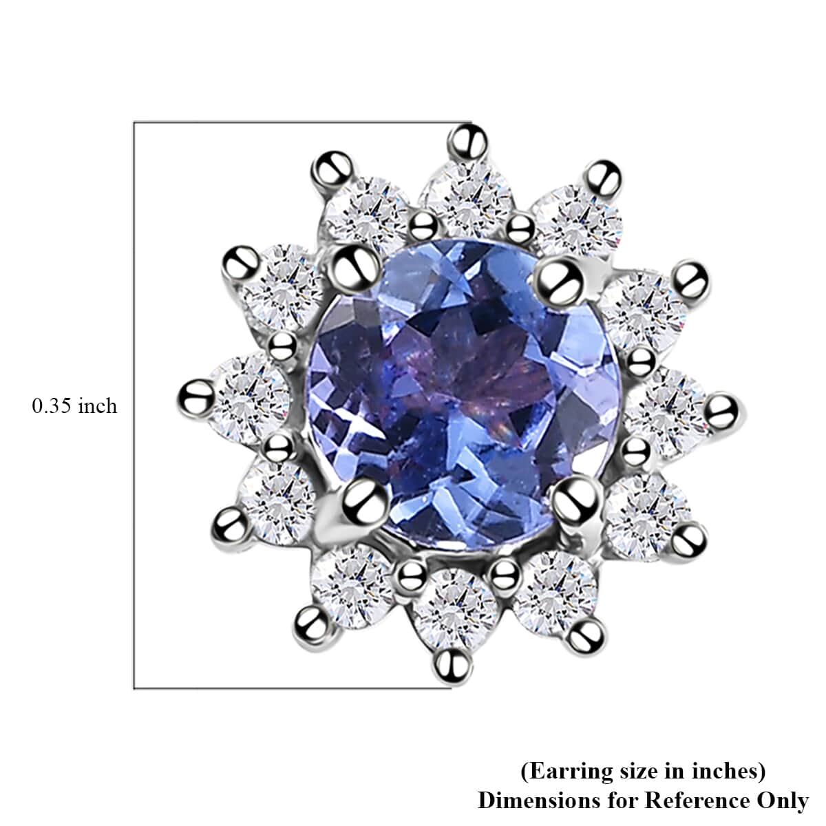 Tanzanite and White Zircon Sunburst Stud Earrings in Platinum Over Sterling Silver 1.00 ctw image number 4