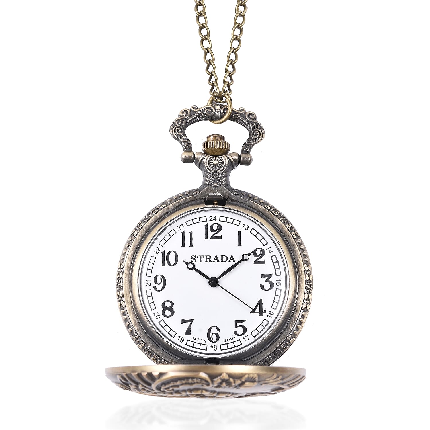 STRADA Japanese Movement Train Pattern Water Resistant Pocket Watch With Silvertone Chain (31.50 Inches)