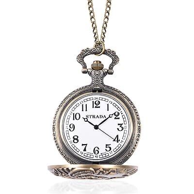 STRADA Japanese Movement Train Pattern Water Resistant Pocket Watch With Silvertone Chain (31.50 Inches)