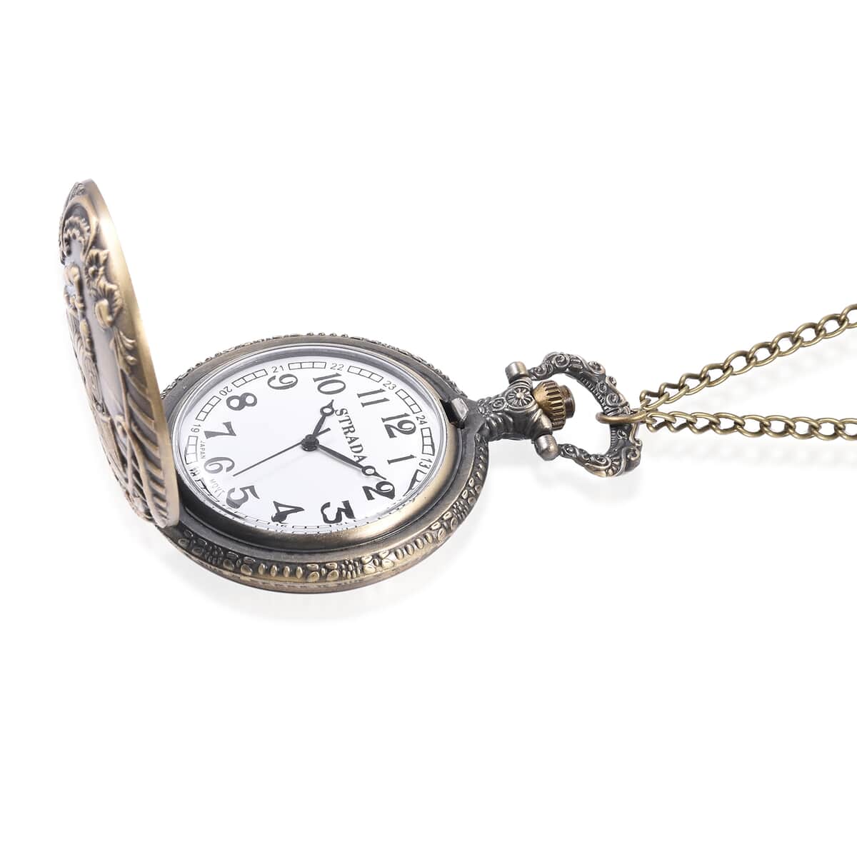 STRADA Japanese Movement Train Pattern Water Resistant Pocket Watch With Silvertone Chain (31.50 Inches) image number 2