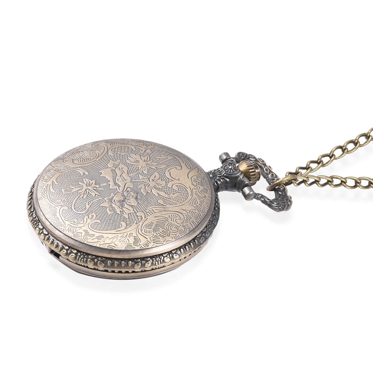 STRADA Japanese Movement Train Pattern Water Resistant Pocket Watch With Silvertone Chain (31.50 Inches) image number 3