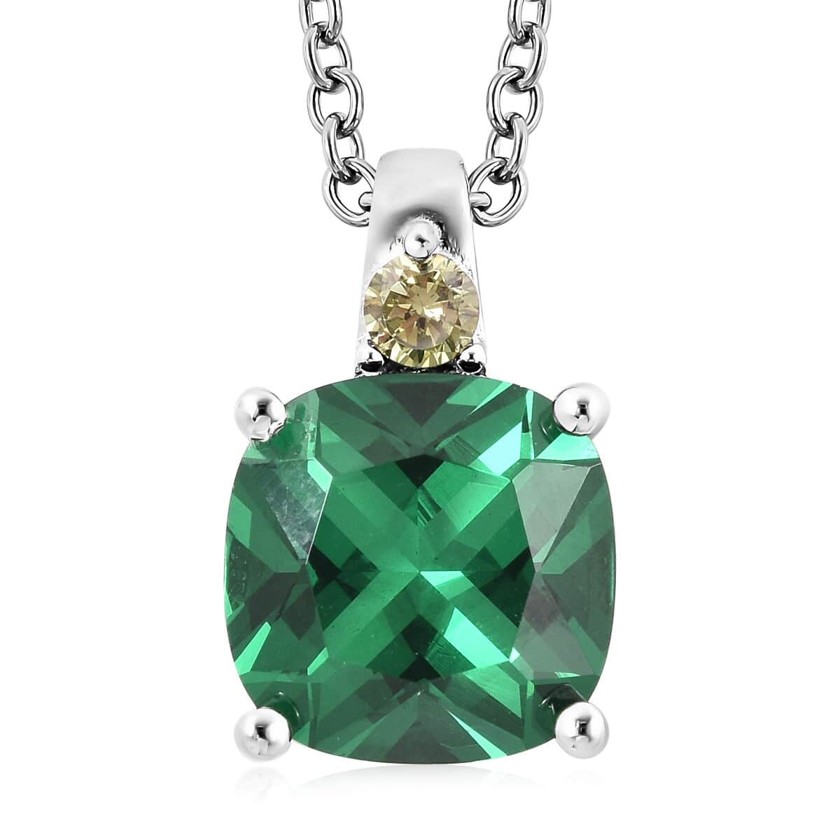 Simulated Green Quartz and Simulated Peridot Color Diamond Pendant in Sterling Silver with Stainless Steel Necklace 20 Inches image number 0