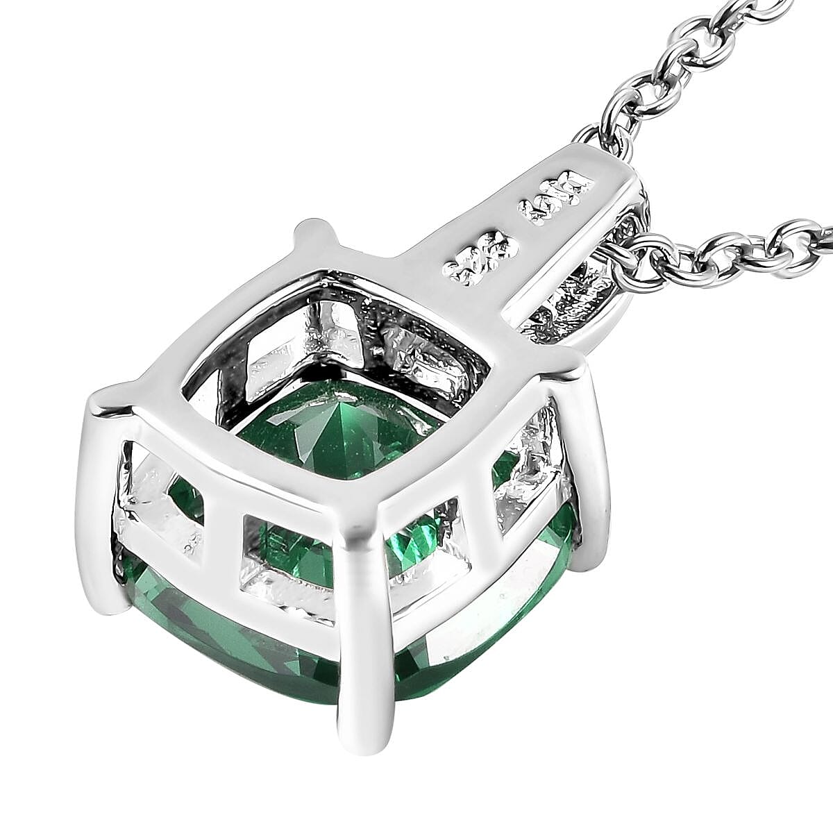 Simulated Green Quartz and Simulated Peridot Color Diamond Pendant in Sterling Silver with Stainless Steel Necklace 20 Inches