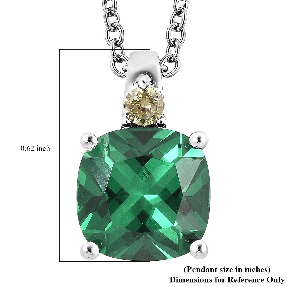 Simulated Green Quartz and Simulated Peridot Color Diamond Pendant in Sterling Silver with Stainless Steel Necklace 20 Inches