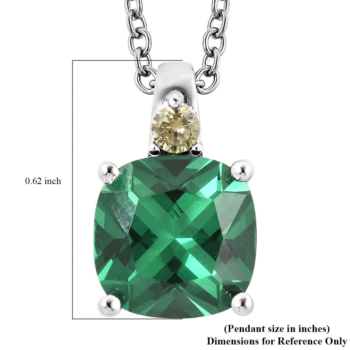 Simulated Green Quartz and Simulated Peridot Color Diamond Pendant in Sterling Silver with Stainless Steel Necklace 20 Inches image number 5
