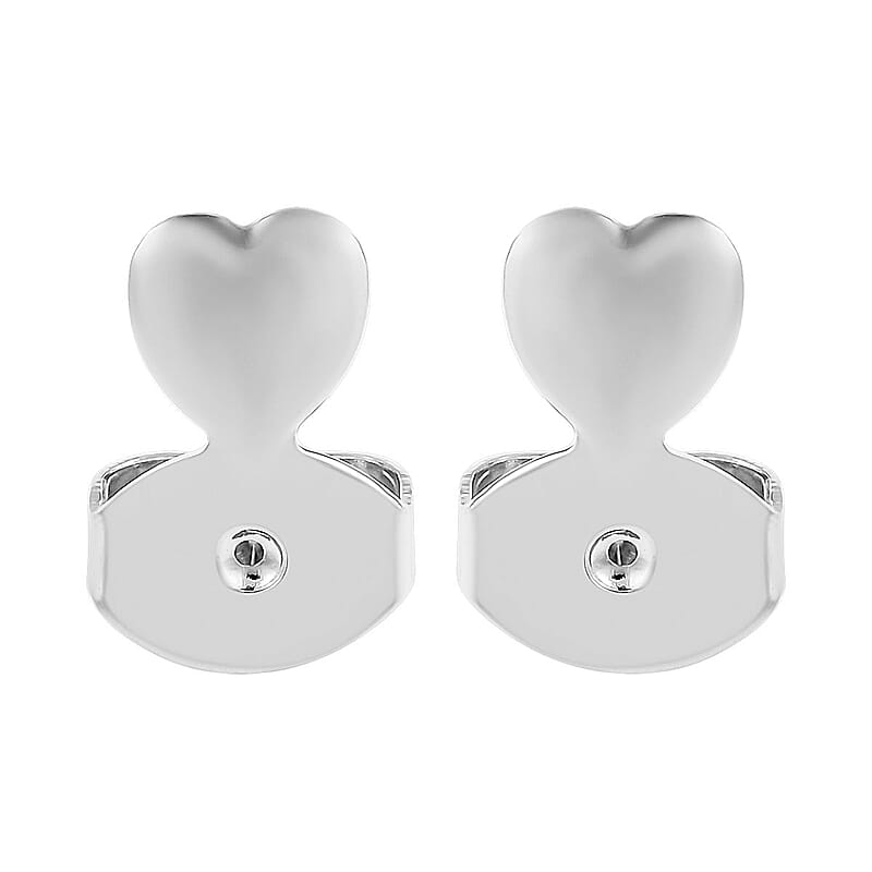 Rhodium Over Sterling Silver Heart Shape Earring Lifter Push Backs