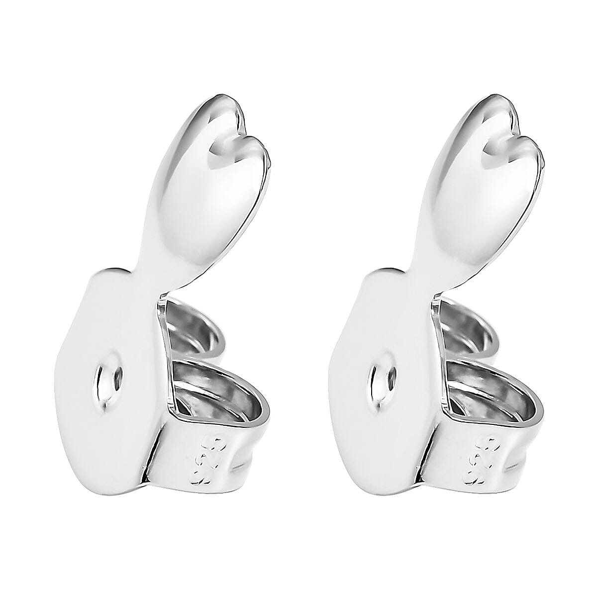 Rhodium Over Sterling Silver Heart Shape Earring Lifter Push Backs image number 1