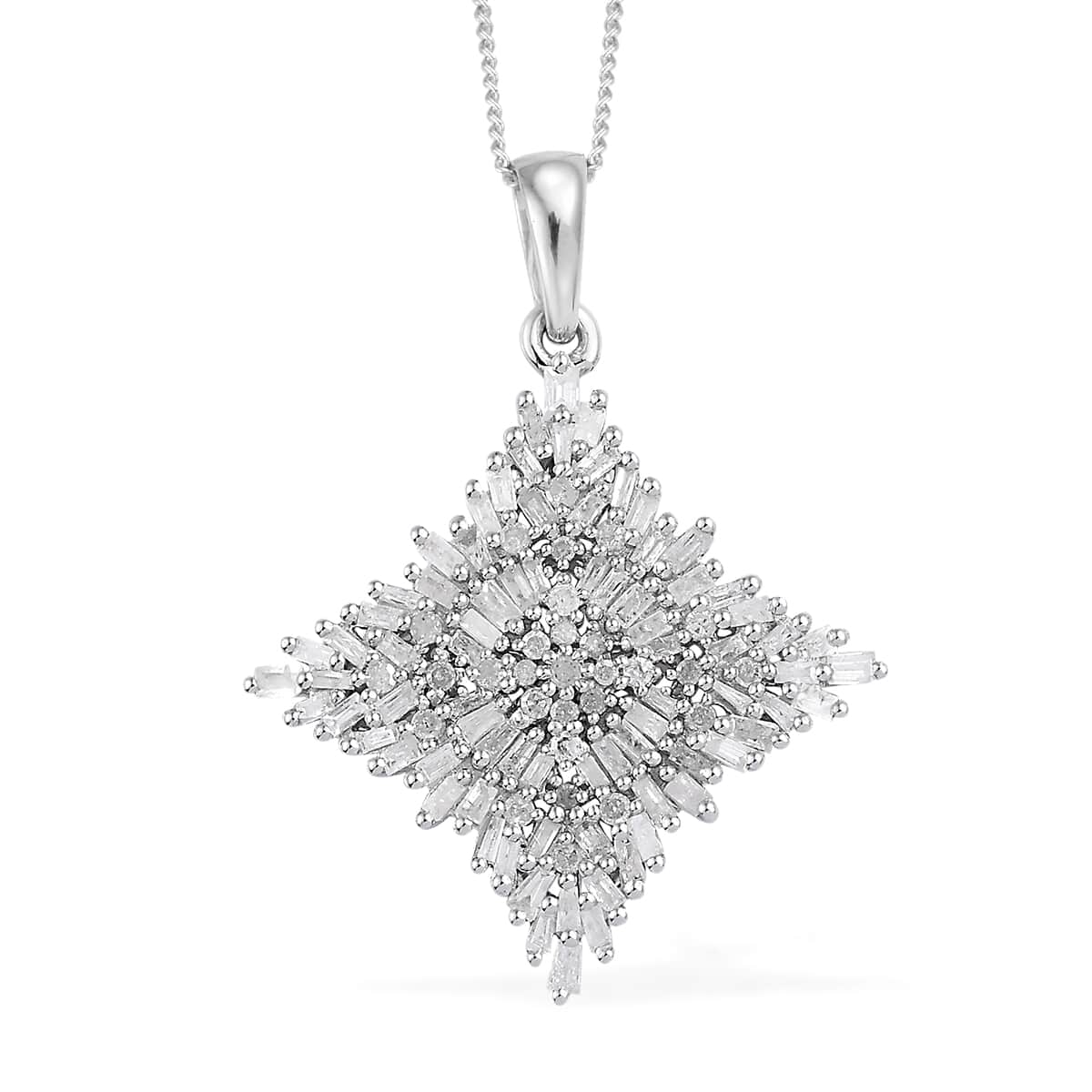 Diamond Spray Pendant Necklace 20 Inches in Platinum Over Sterling Silver 1.00 ctw image number 0