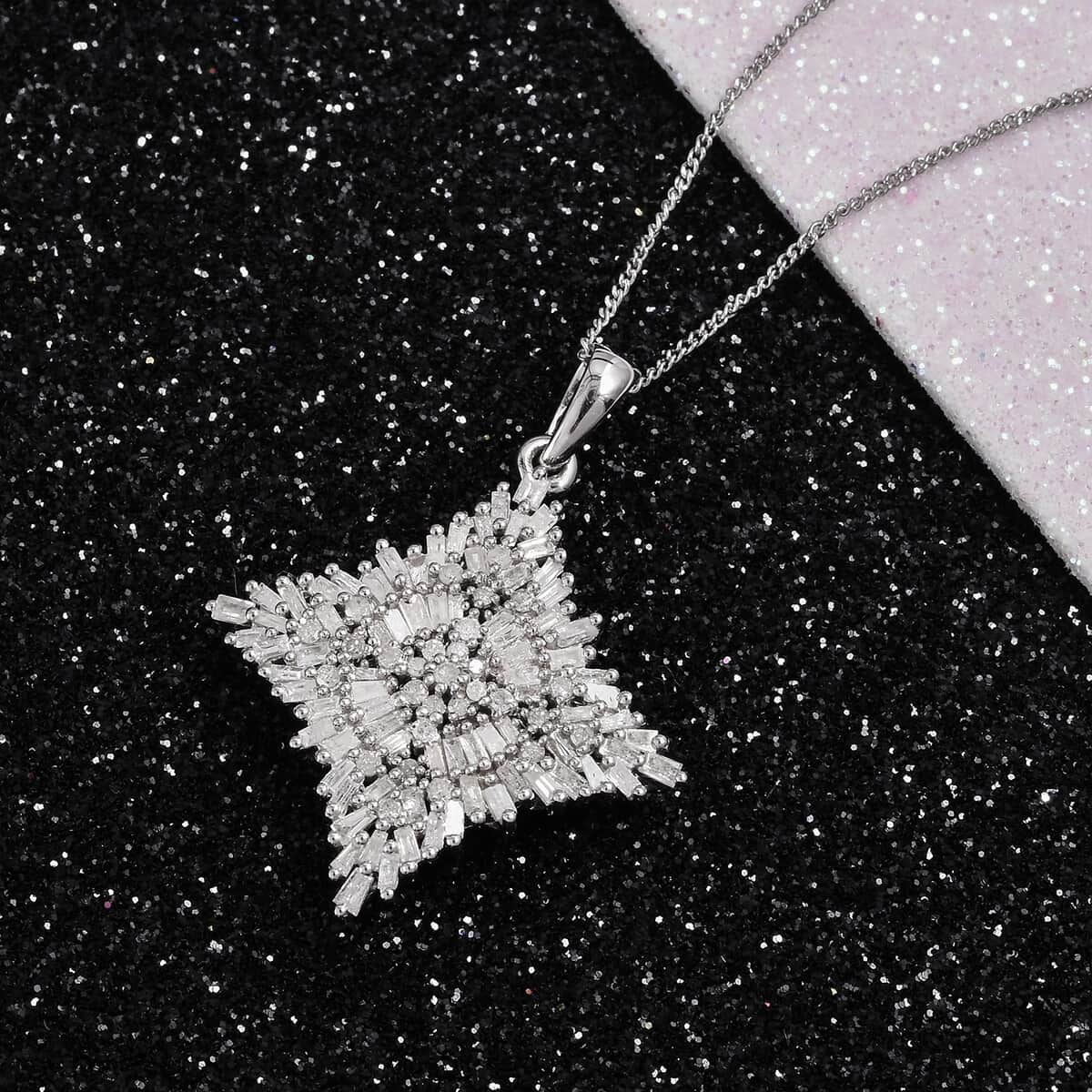 Diamond Spray Pendant Necklace 20 Inches in Platinum Over Sterling Silver 1.00 ctw image number 1