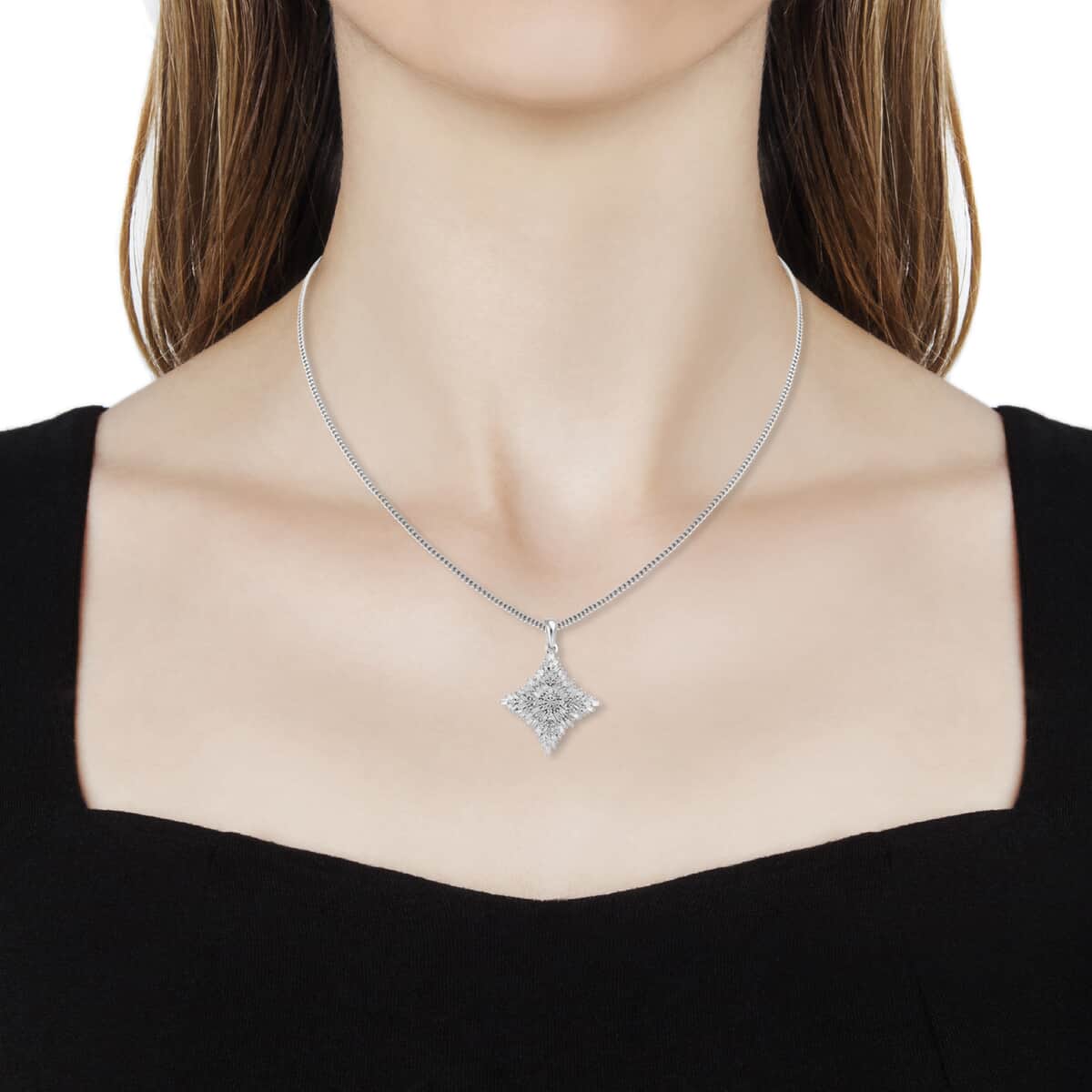 Diamond Spray Pendant Necklace 20 Inches in Platinum Over Sterling Silver 1.00 ctw image number 2