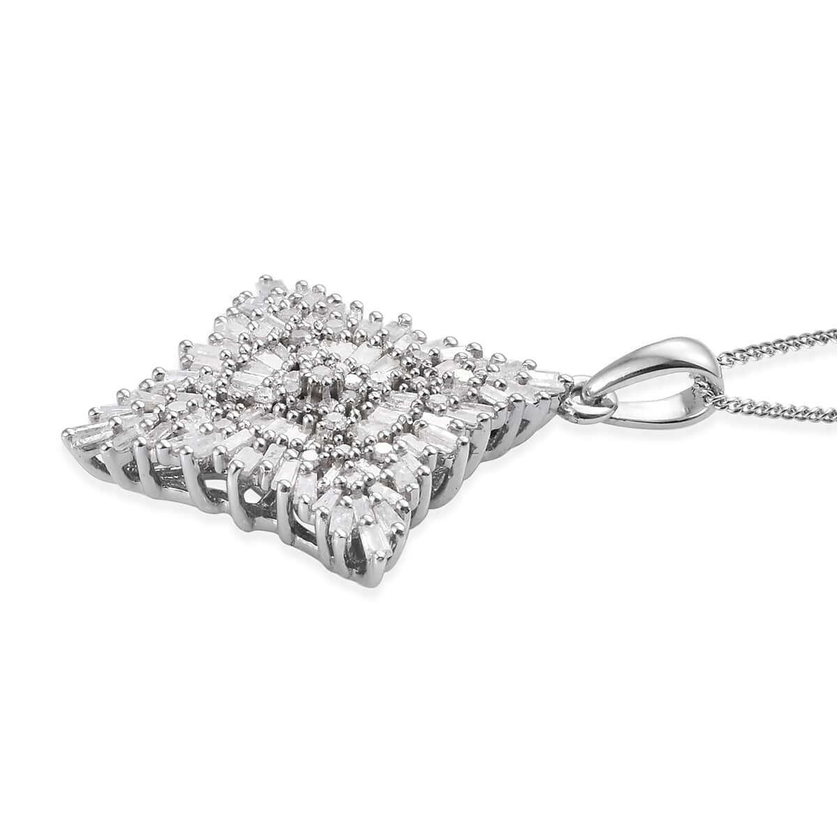 Diamond Spray Pendant Necklace 20 Inches in Platinum Over Sterling Silver 1.00 ctw image number 3