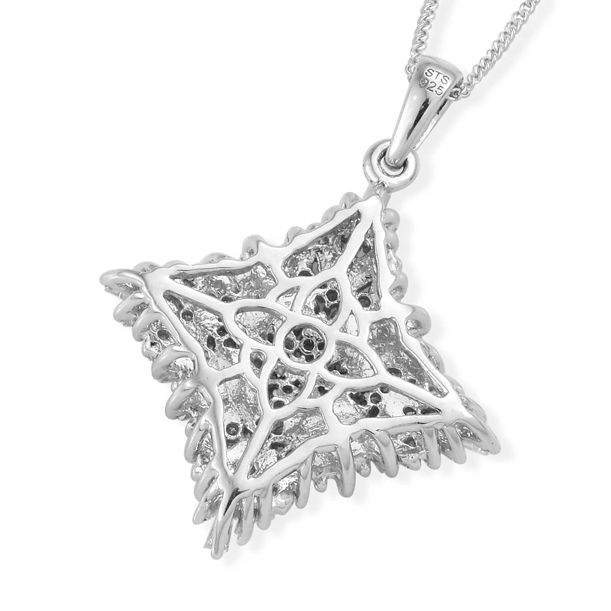 Diamond Spray Pendant Necklace 20 Inches in Platinum Over Sterling Silver 1.00 ctw image number 4