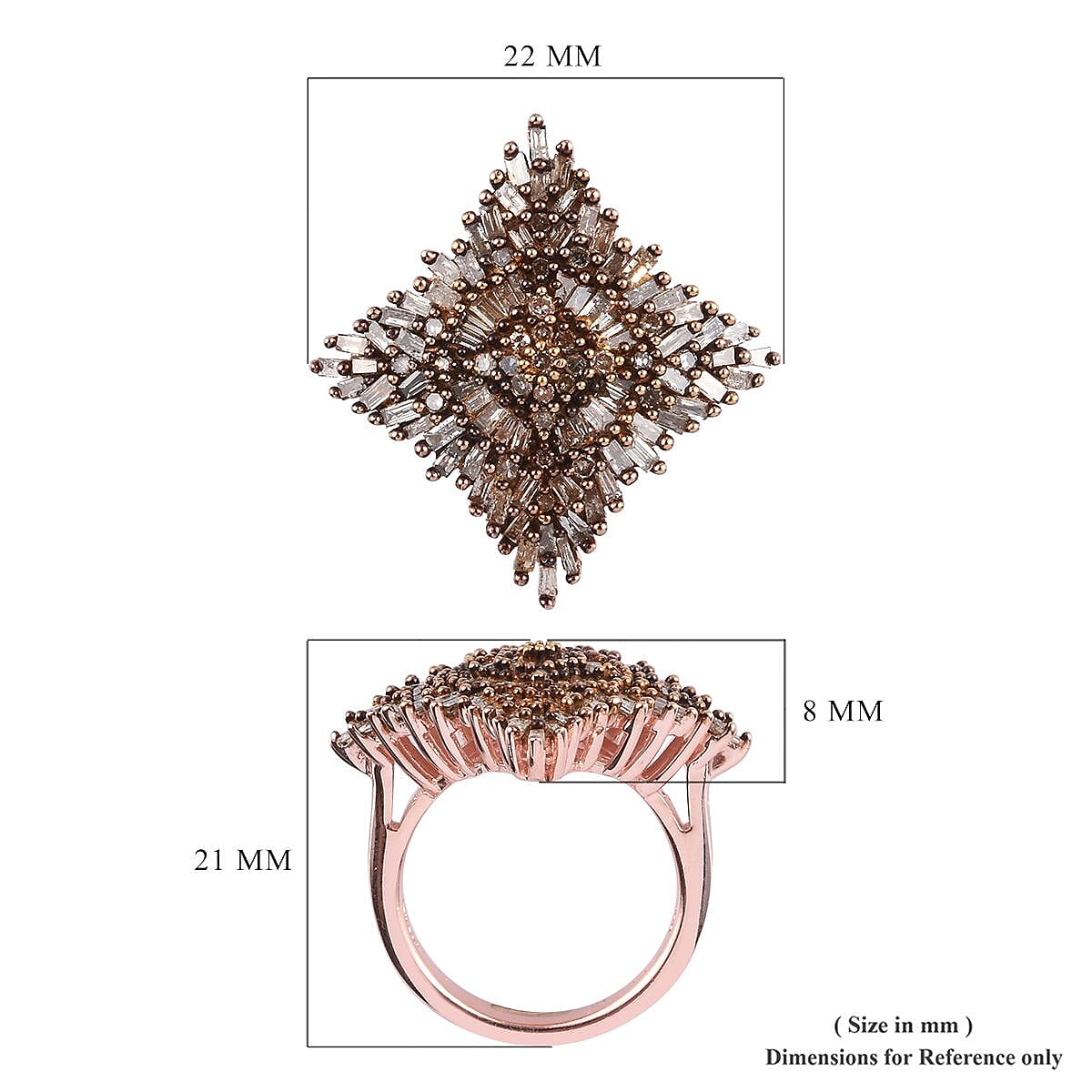 Natural Champagne Diamond Sparkle Ring in Vermeil Rose Gold Over Sterling Silver (Size 10.0) 1.00 ctw