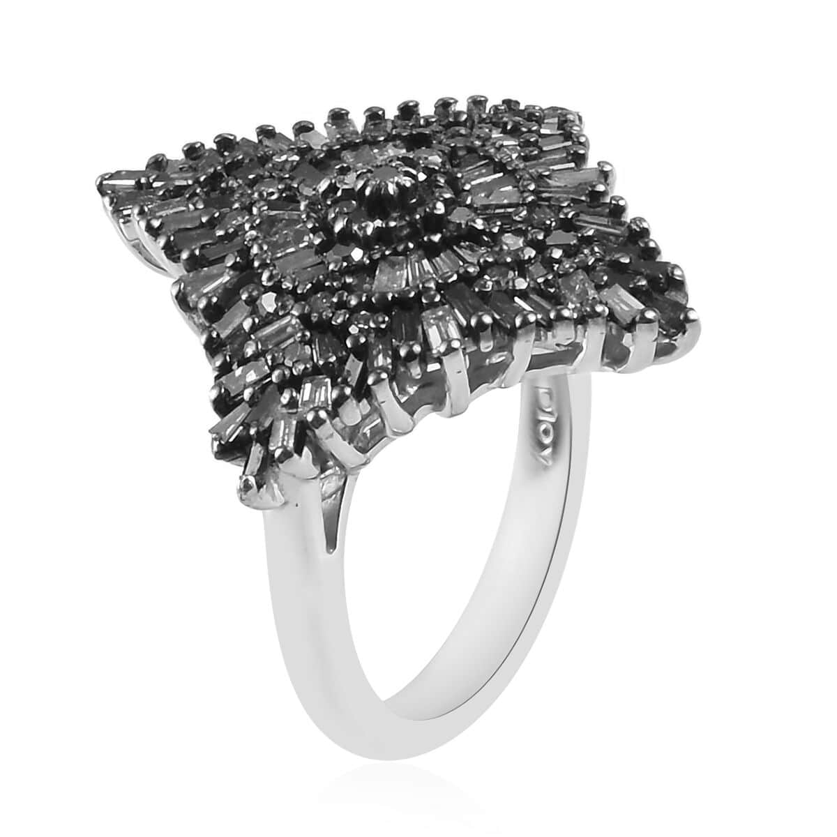 Multi Color Diamond Spray Ring in Platinum Over Sterling Silver (Size 9.0) 1.00 ctw image number 3
