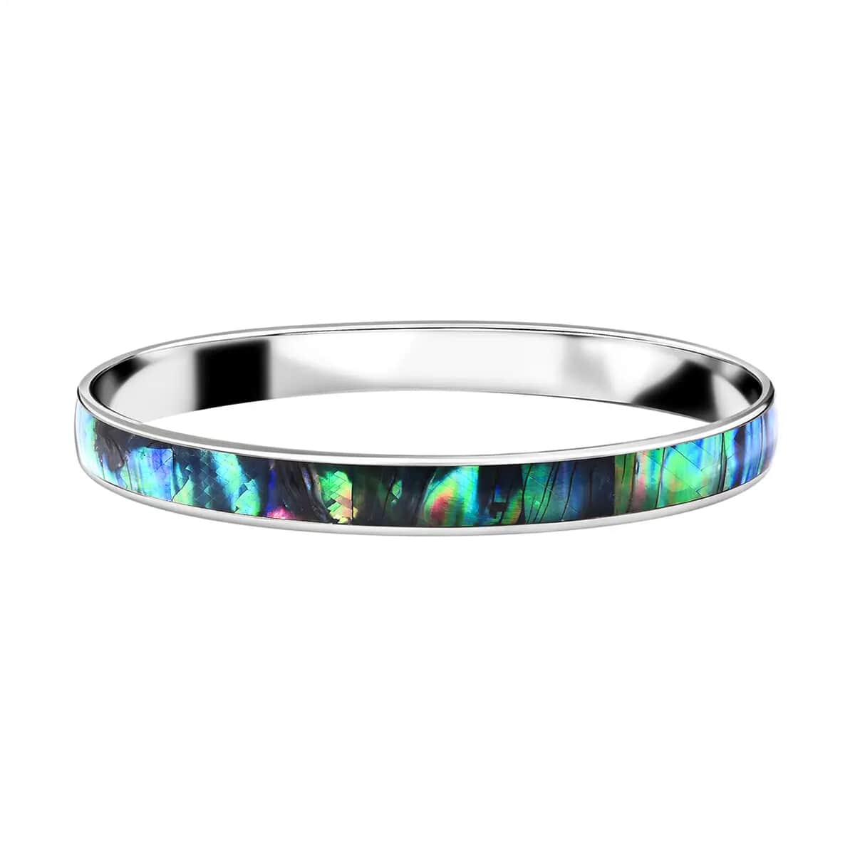 Abalone Shell Bangle Bracelet in Stainless Steel (8 in) image number 0
