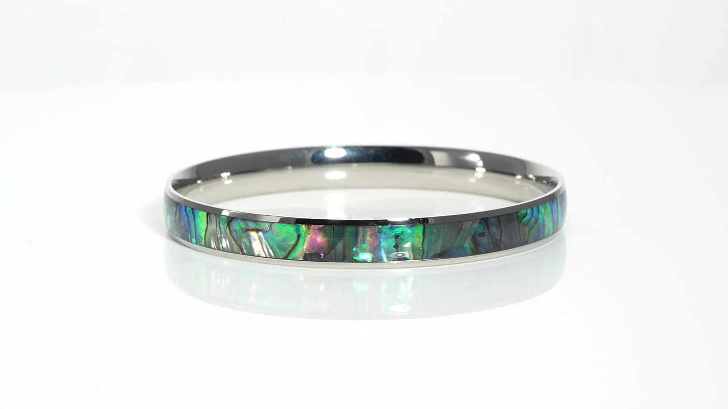 Abalone Shell Bangle Bracelet in Stainless Steel (8 in)
