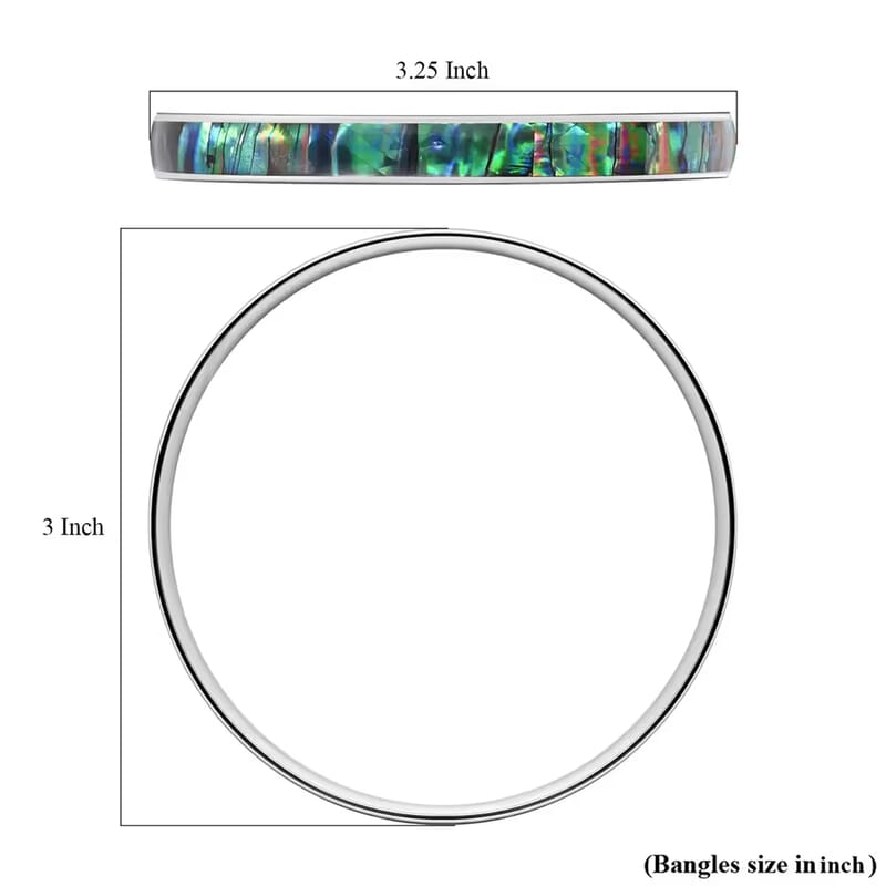 Abalone Shell Bangle Bracelet in Stainless Steel 8 Inches