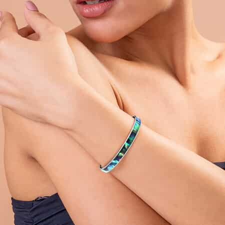 Abalone Shell Bangle Bracelet For Women in Stainless Steel, Beach Jewelry Gifts (8.50 in) image number 1