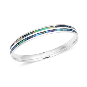Abalone Shell Enameled Bangle Bracelet in Stainless Steel (8 in)
